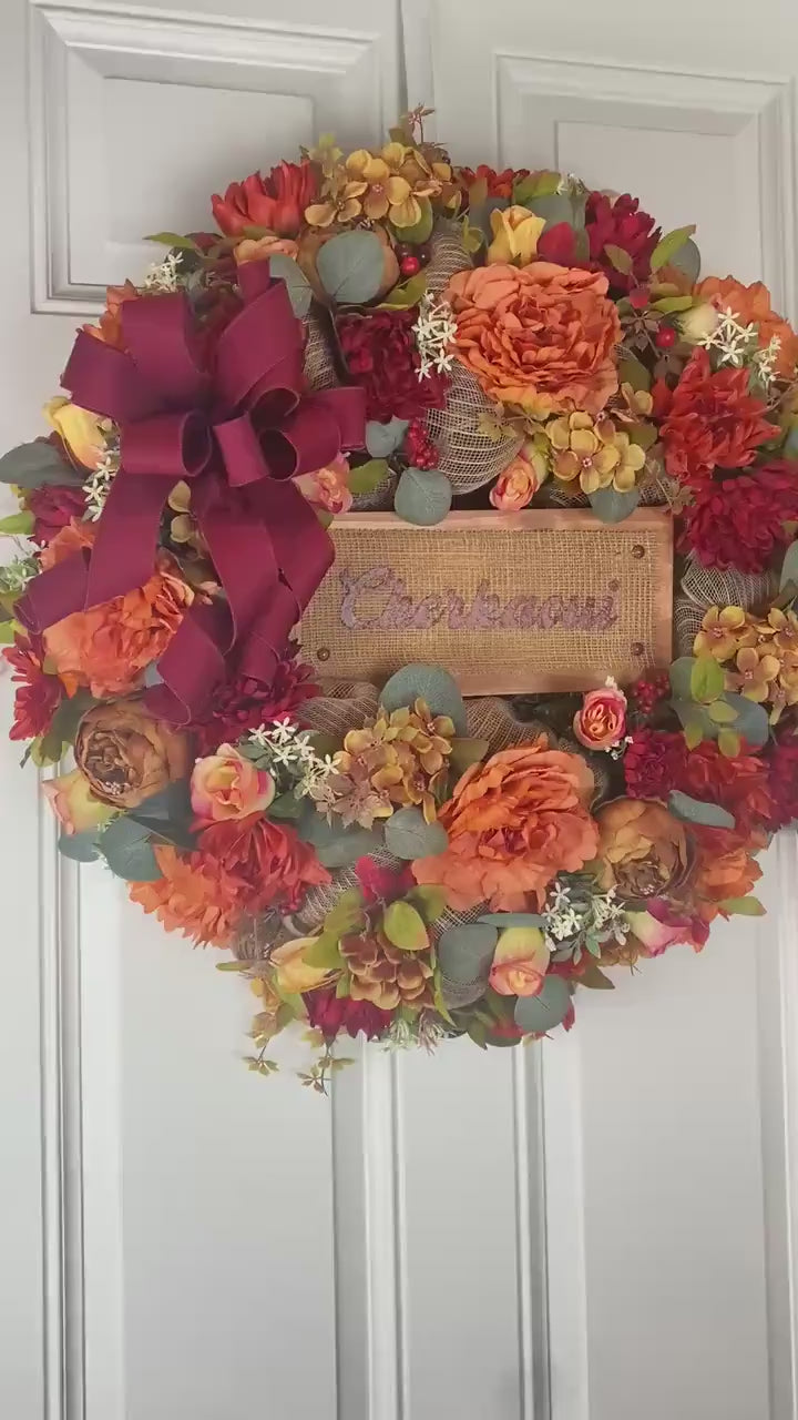Personalized fall floral Wreath: Farmhouse Autumn Decor