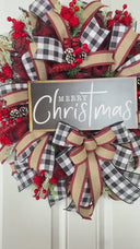 Christmas Wreath, Farmhouse Buffalo Plaid, Decor for front door, double doors, Merry Christmas