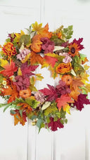 Fall Pumpkin Wreath: Pine Cones & Sunflowers, Autumn Door Decor