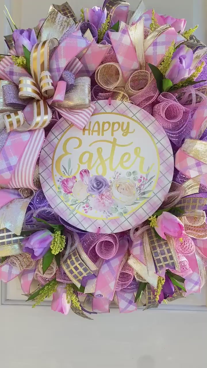 Elegant Tulip Wreath, XL Easter Spring Floral Decor for Front Door
