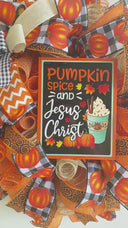 Pumpkin Spice Jesus Christ Wreath: Buffalo Plaid Fall Decor
