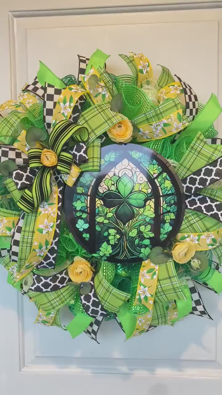 St Patricks Day Wreath, Everyday Irish Wreath, Green Stained Glass for front door