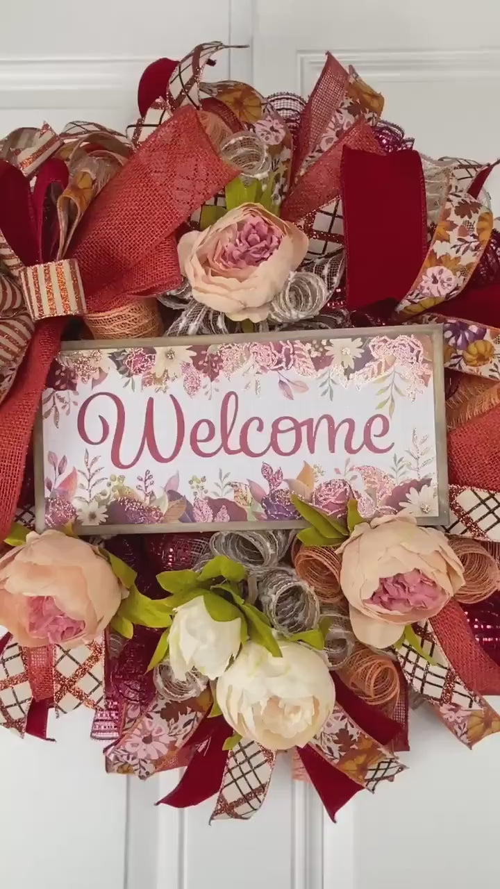 Fall Wreath, Farmhouse Peony, Autumn Farmhouse Charm for Your Front Door