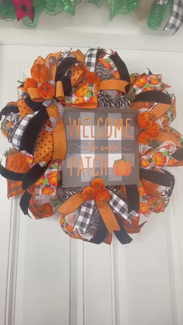 Buffalo Check Pumpkin Wreath: Farmhouse Autumn Front Door Decor