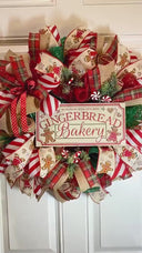 Christmas Gingerbread Bakery Wreath, Double Door, Christmas deco mesh wreath, Gingerbread bakery, Large Christmas Wreath for front door