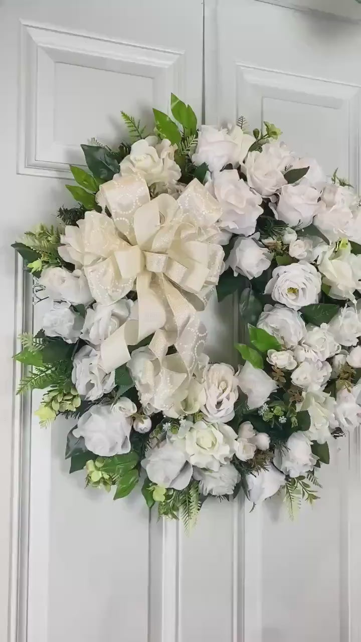 Everyday White Patriotic Memorial Wreath Front Door, Service Member, Military, Funeral