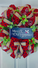 Buffalo Check Christmas Wreath: Farmhouse Front Door Decor