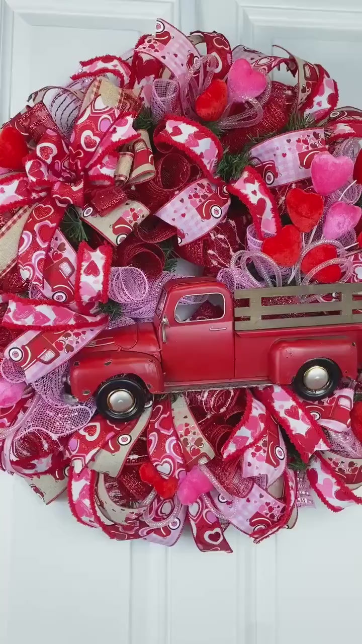 Valentine Wreath Red Truck, Heart Wreath, Valentines Day, Farmhouse, Rustic, Porch Decor