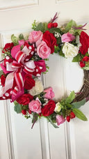 Valentine Wreath, Rose & Lambs Ear Floral Everyday Wreath, Peonies/rose wreath, Front Door Valentine Wreath, Anniversary, gift for her