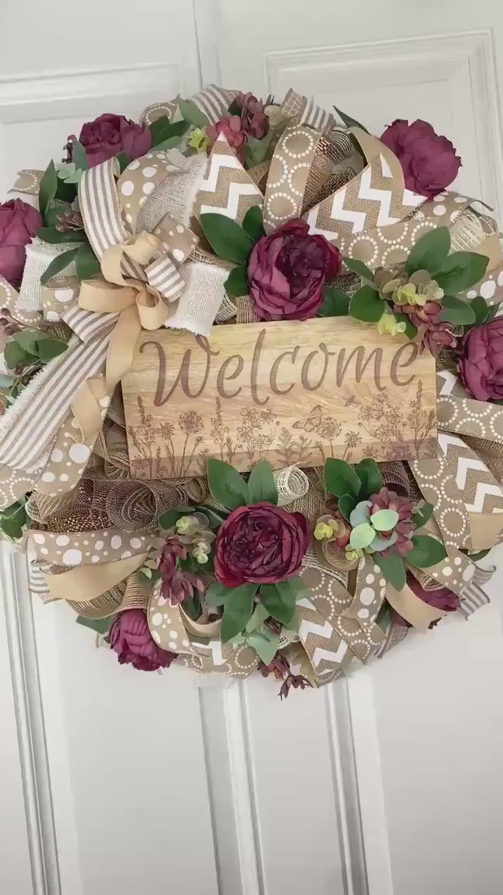 Everyday Wreath Front Door, Peony Wreath, Farmhouse Wreath for Every Season, Spring Wreath, Summer Deco Mesh, sign options available