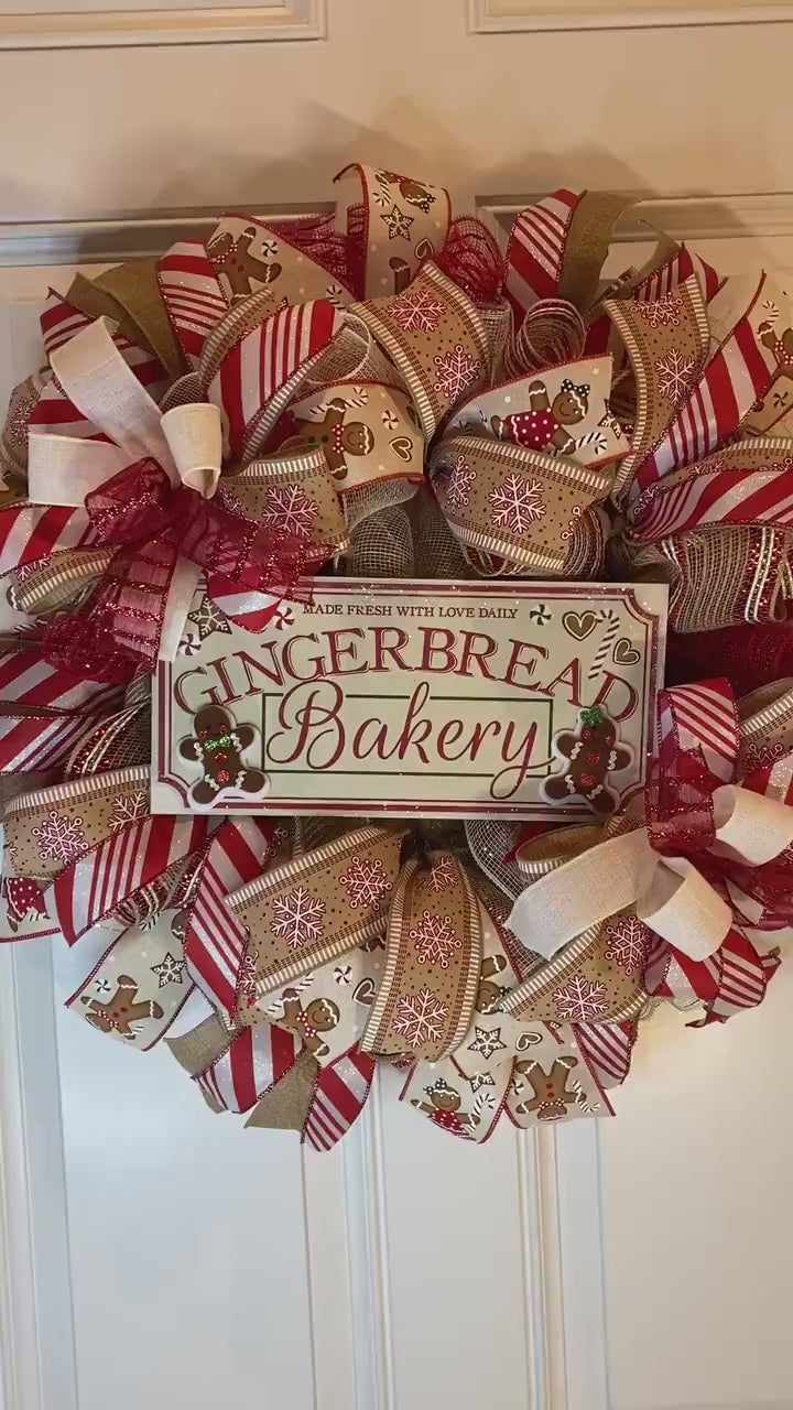 Gingerbread Wreath, Christmas wreath, Gingerbread bakery, Large Christmas Wreath for front door