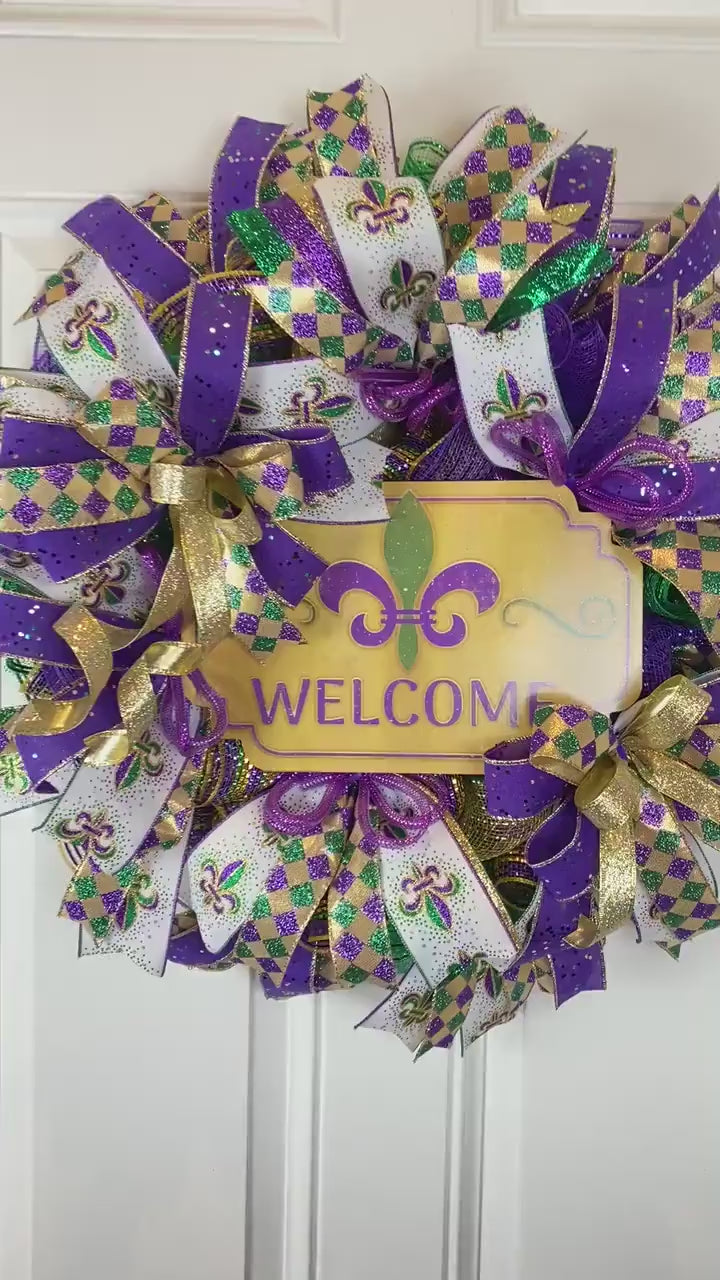 Mardi Gras wreath for Front Door, Wreath, Mardi Gras wreath, Festival wreath, Mardi Gras door hanger, Fat Tuesday wreath, Mardi Gras