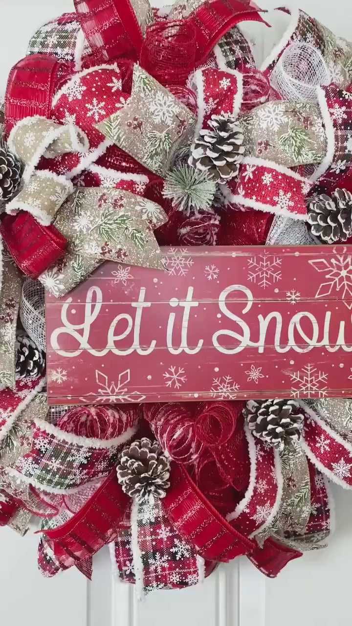 Let it Snow Winter Wreath, Christmas Wreath, Farmhouse Christmas, front door, double doors