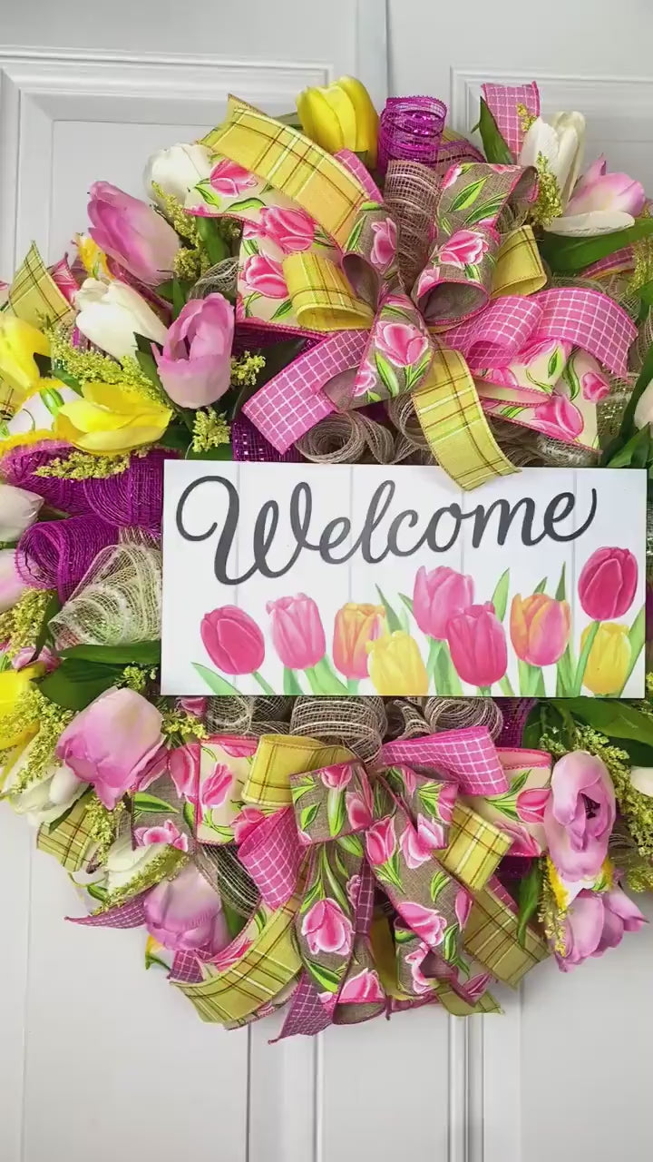 Spring Wreath, Tulip, Summer Everyday Farmhouse Decor, Floral