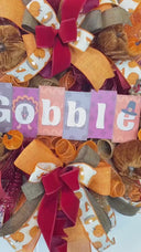 Thanksgiving Turkey Wreath: Velvet Pumpkins & Burgundy Ribbons
