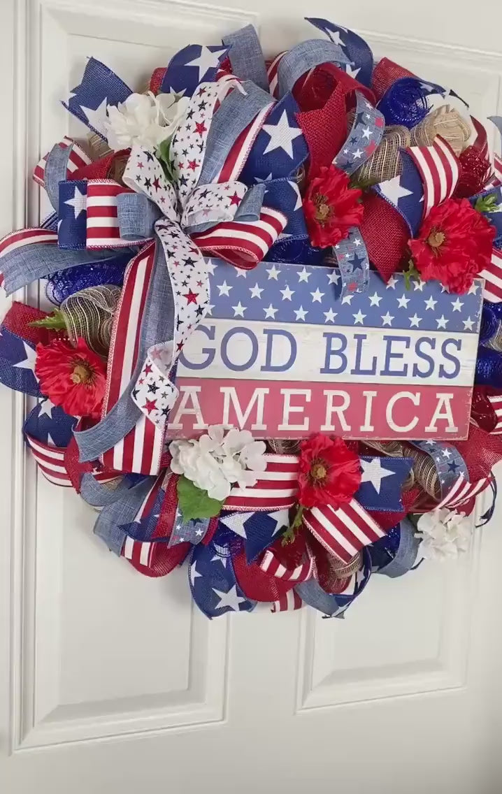 XL Patriotic Wreath: American Flag, Stars & Stripes, Summer Decor