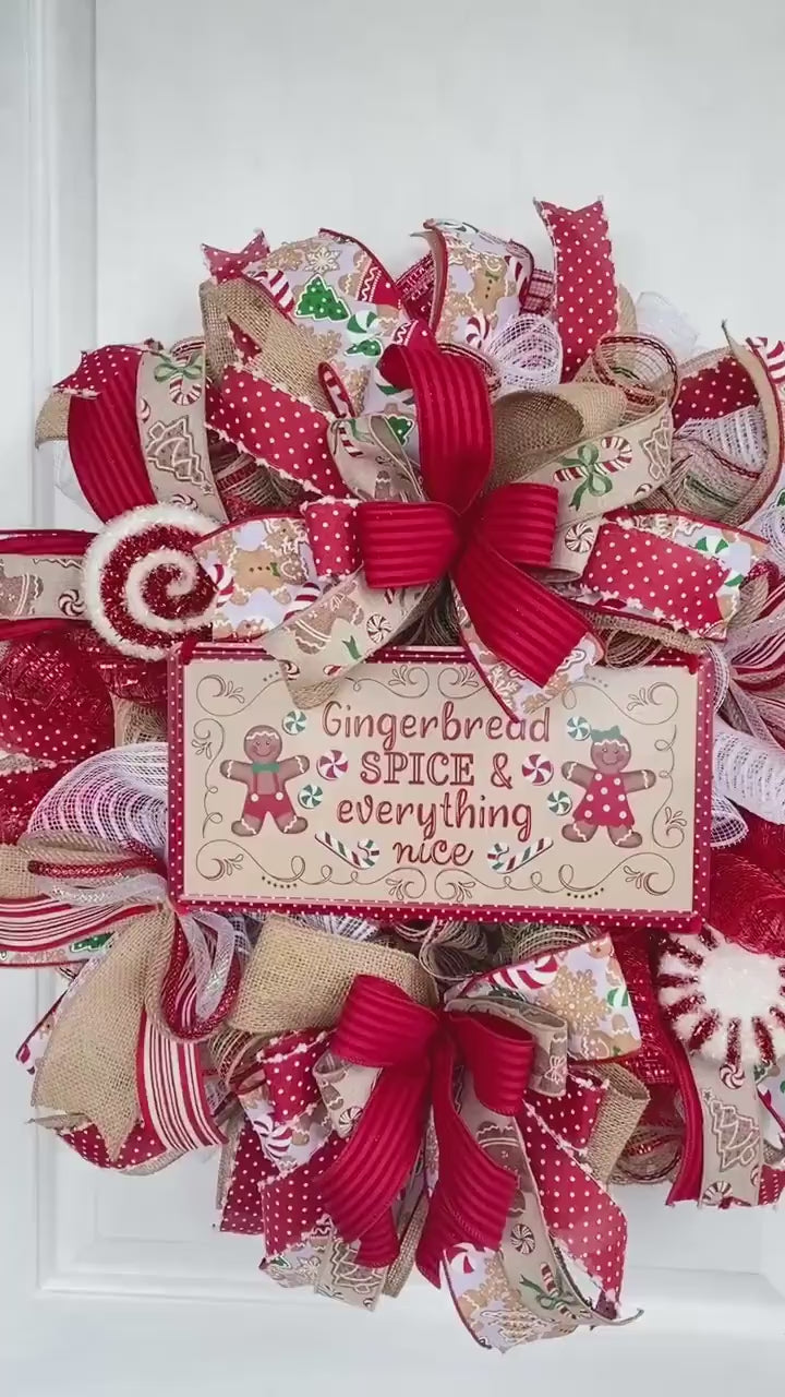 Gingerbread Christmas Wreath: Large Farmhouse Holiday Door Decor