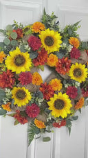 Fall Sunflower Dahlia Wreath: Farmhouse Burlap Front Door Decor