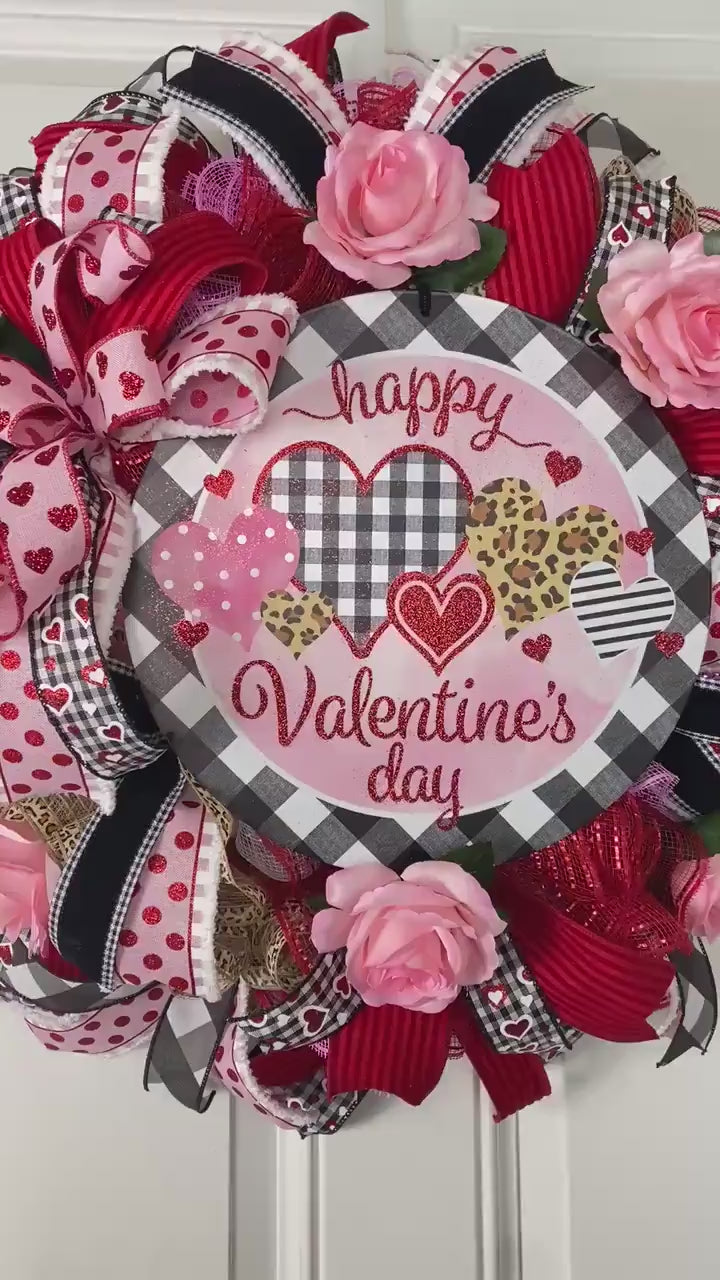 Valentine Wreath with Buffalo Check and Leopard Print Accents