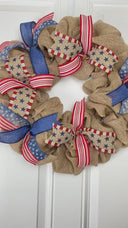 Burlap Patriotic Wreath: Vintage Flag Decor with Ribbons