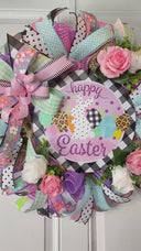 Happy Easter Spring Wreath, Bunny Spring Floral