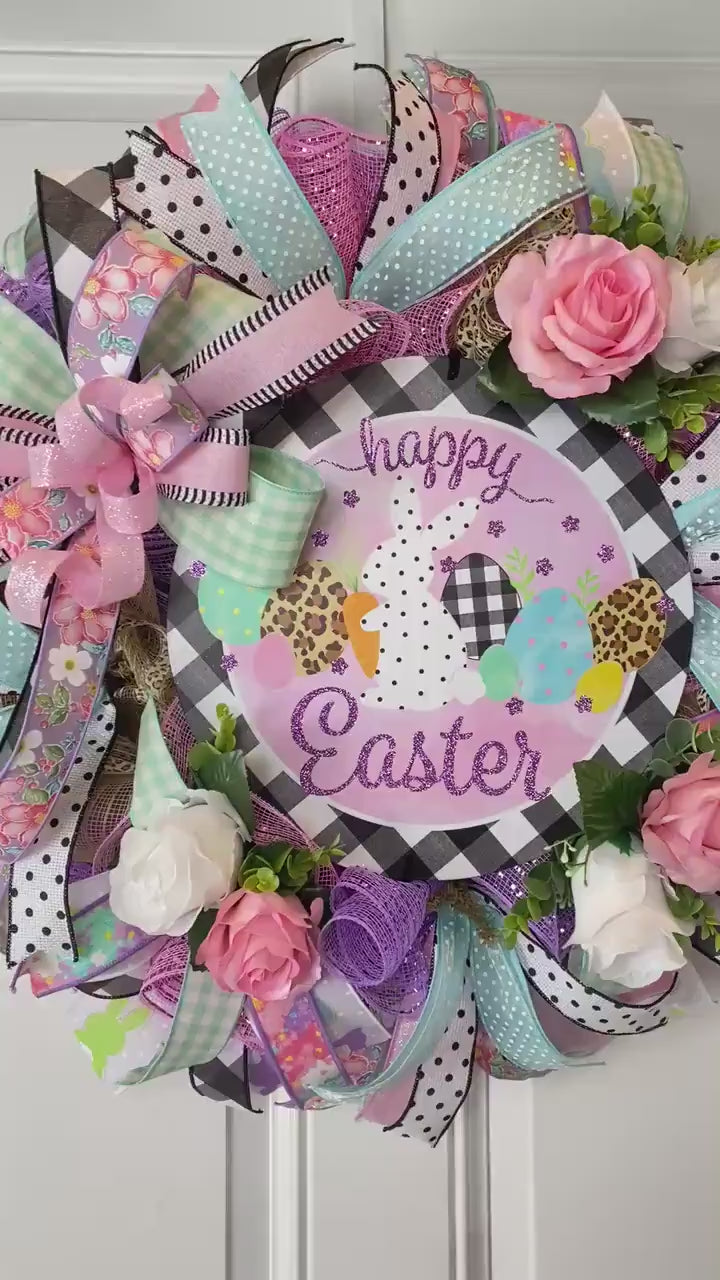 Happy Easter Spring Wreath, Bunny Spring Floral
