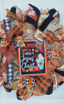 Fall Wreath for Front Door,  Pumpkin Spice Jesus Christ, Christian Wreath, Thanksgiving Decor, Mesh Wreath