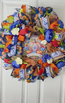 Blue Peony Pumpkin Fall Wreath: Farmhouse Autumn Decor (28” x 6”)