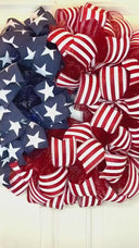 Glittered Americana Flag Wreath, Patriotic Red White Blue Front Door Decor