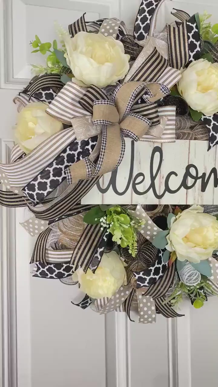 Everyday Summer Wreath, Peony Farmhouse Decor, Front Door, Farmhouse All Season Wreath, Spring Wreath, Summer Deco Mesh