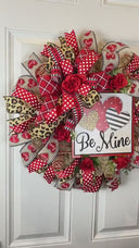 Leopard Heart Valentine's Day Wreath: Cheetah Print Ribbon Door Decor