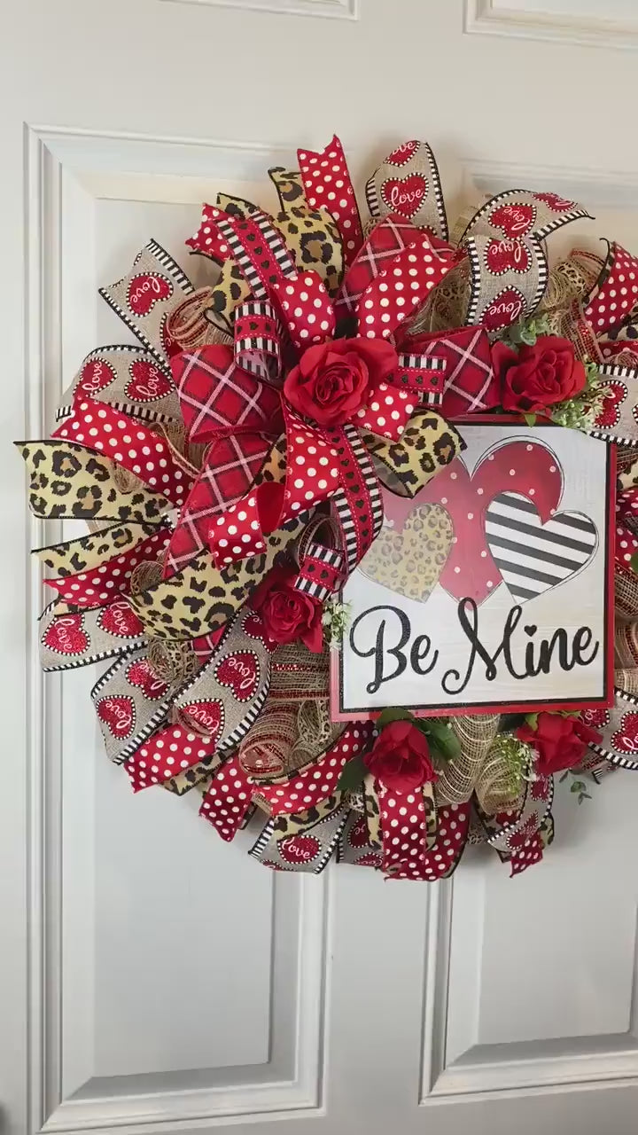 Leopard Heart Valentine's Day Wreath: Cheetah Print Ribbon Door Decor