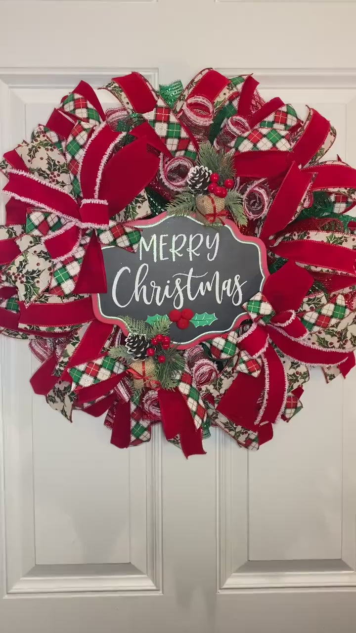 Red & Green Christmas Wreath: Holiday Porch Decor
