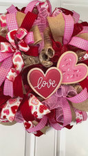 Conversation Heart Valentine Wreath, Pink Red Cookie Front Door Decor, Gift for Her