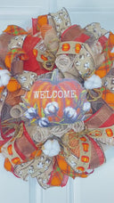 Fall Cotton Blossom Wreath: Farmhouse Pumpkin Thanksgiving Decor