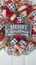 XL Christmas Wreath: Farmhouse Buffalo Plaid, Pinecone & Berry Winter Decor