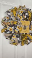 Bee Sunflower Wreath, Farmhouse Wreath for Every Season, Summer Deco Mesh