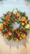Fall-Winter-Christmas Fruit Wreath with Bright Oranges, Apple Slices, Pinecones & Cinnamon Fragrance