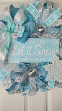 Teal & Silver Snowflake Winter Wreath: Elegant Christmas Door Decor