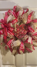 Chocolate Box Valentine Wreath, Red Pink & Gold Ribbon Candy Decor