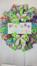 Birthday Wreath Front Door,  Party Decor, Spring Wreath, Celebration