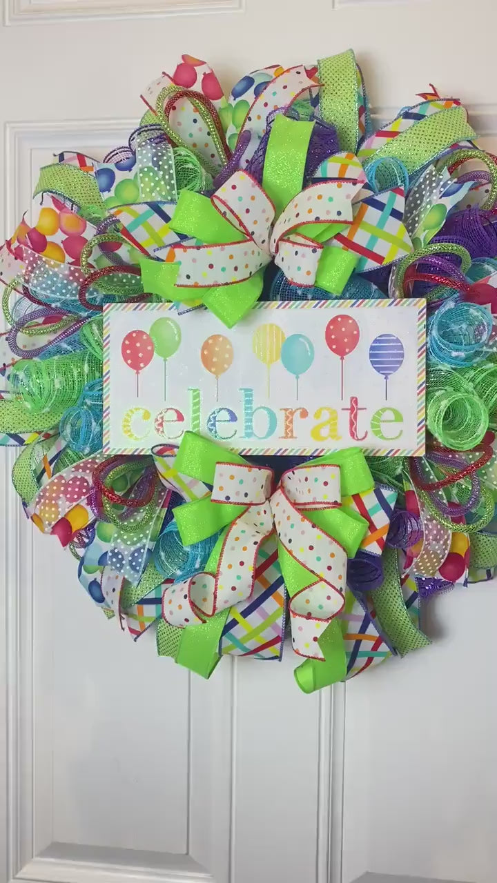 Birthday Wreath Front Door,  Party Decor, Spring Wreath, Celebration