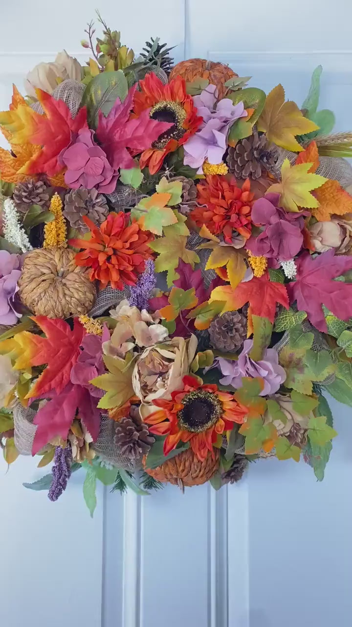 Fall Peony Wreath: Sunflower, Pumpkin & Pinecone Door Decor