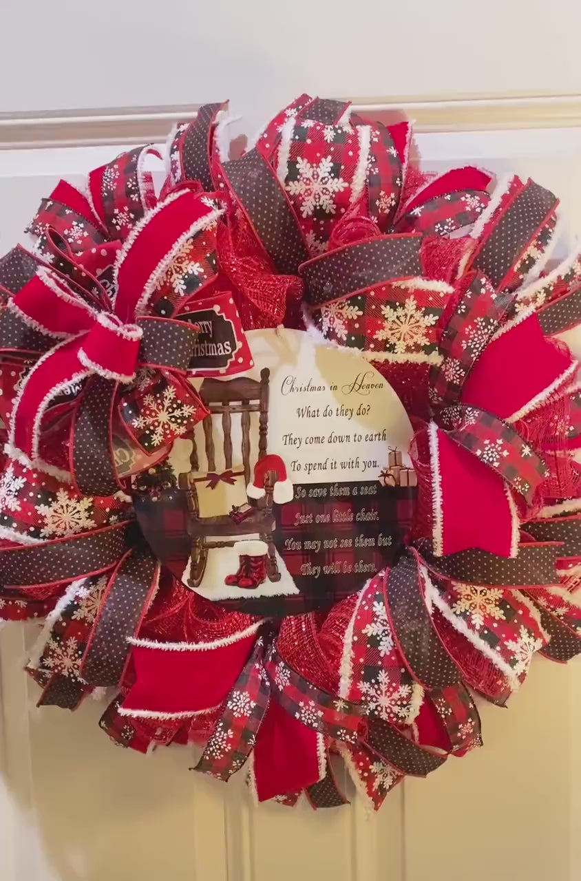 Christmas in Heaven Wreath: Buffalo Check Deco Mesh, Sympathy Gift