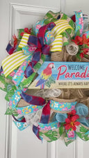 Tropical Paradise Welcome Beach Wreath - Coastal Happy Hour Decor, Large Wreath