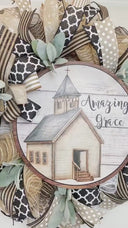 Farmhouse Wreath, Church, Amazing Grace Christian Decor, Summer Wreath Front Door,  Farmhouse All Season Wreath, Summer