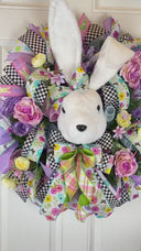 XL Bunny Wreath for front Door, Spring Wreath, Flower Patch