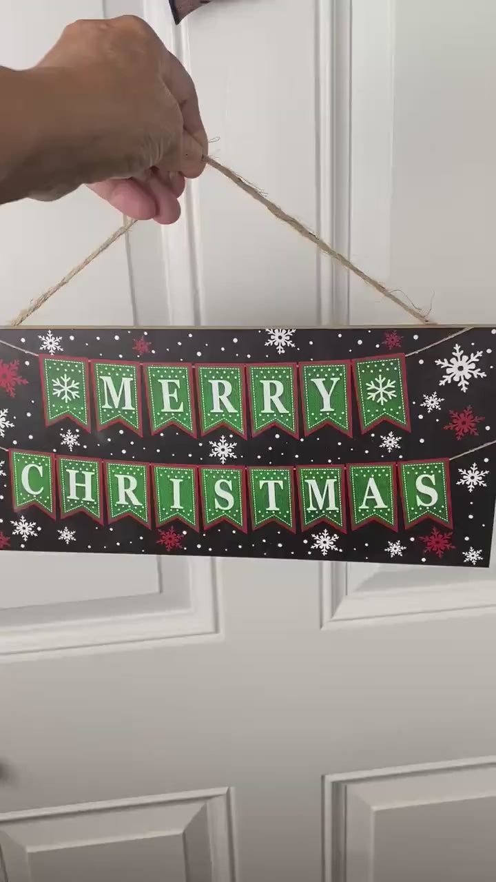 12" Merry Christmas Wreath Sign / Black & Green