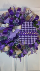 Harlequin Easter Egg Wreath: Purple Spring Door Decor