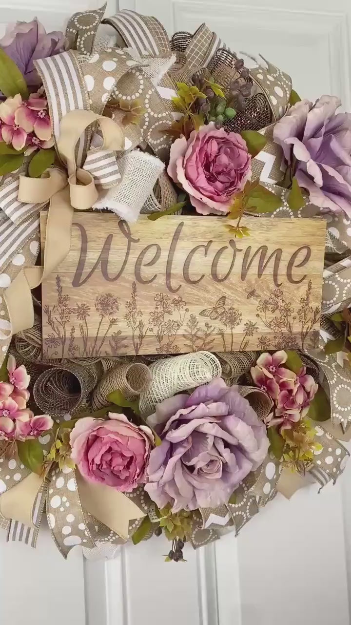 Everyday Wreath Front Door, Rose Hydrangea Wreath, Farmhouse Wreath for Every Season, Spring Wreath, Summer Deco Mesh